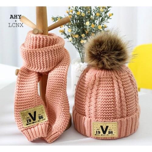 Autumn Winter Baby Cotton Plus Velvet Warm Protect Ears Scarf And Hat Suit Trend Letter V Childrens Cap For Boys Girls Outdoor