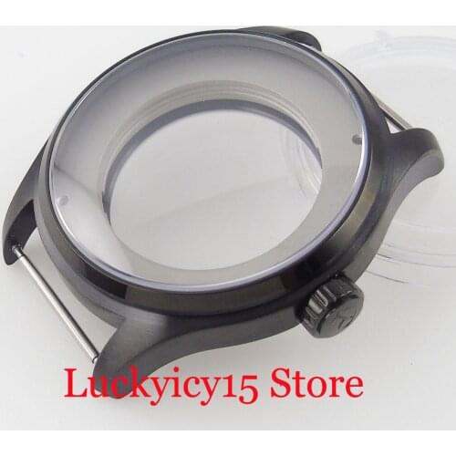 Fit ETA 2836 MIYOTA 8215 821A DG2813 Black Coated 44mm Automatic Watch Case 5ATM Waterproof Sapphire Crystal Glass Back
