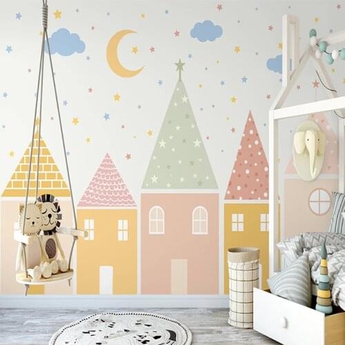 Custom Photo Wallpaper 3D Hand Painted Colorful Small House Simple Childrens Bedroom Background Wall Mural Papel De Parede 3 D