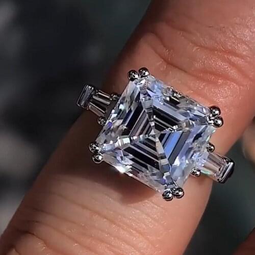 Choucong Luxury Ring Asscher cut 12mm AAAAA cz Sona stone 925 Sterling Silver Engagement Wedding Band Rings for women Jewelry