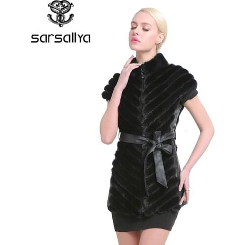 SARSALLYA Fashion Women real Fur Vest Mink Fur Vests Full Pelt Winter Mink Fur Gilets New Sleeveless Mink Fur Jackets For Female