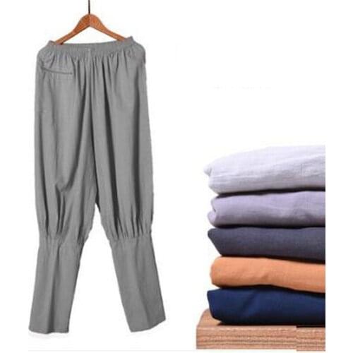 Unisex Top Quality100%Cotton Spring&Summer Buddhist Zen Lay Trousers Shaolin Monks Kung Fu pants Martial Arts Bloomers Khaki