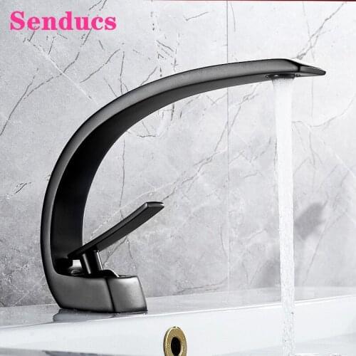 Bathroom Mixer Tap Senducs Matte Black Basin Sink Faucet Single Handle Hot Cold Water Tap Creative Black Basin Mixer Faucets