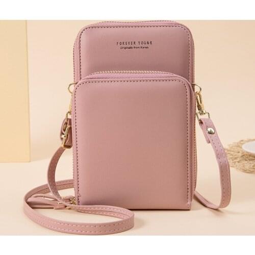 Women Messenger Shoulder Bag Mobile Phone Pouch for Female Fashion Crossbody Bags with Zipper Pure Color Wallet bolsas femininas