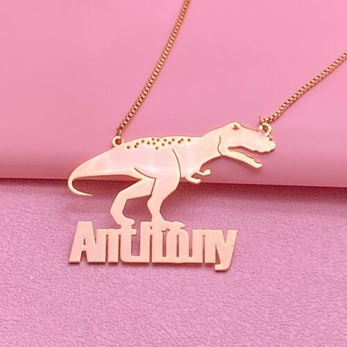 Noelia Custom Name Chain Necklace Dinosaur Pendant Necklace Personalized Necklace with Name Stainless Steel Jewelry