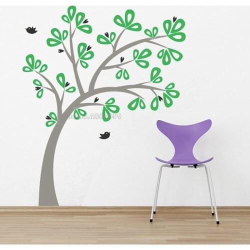 Ribbon Tree Vinyl Wall Decal Nursery Tree Stickers Nature Windy Flying Bird Tree Wall Art Baby Room Living Room Wallpaper LL2296
