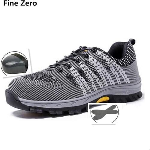 Fine Zero Unisex air mesh breathable plus size steel toe caps work safety shoes man industry male botas site tooling ankle boots