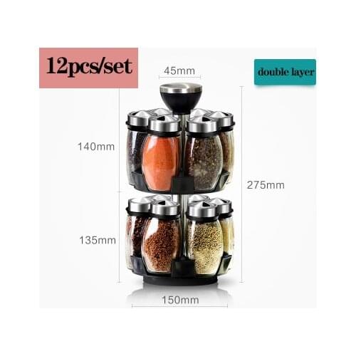 Organizer Revolving Spice Rack Seasoning Tool Glass Sugar Bowl Salt Jar Pepper Kitchen Gadget Label Sticker Spices Storage Box