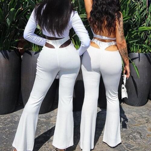 Y2k Clothes Flare Pants Hollow-carved Design High Waist Cut-Out T-shaped White Sexy Slim And Comfortable Knitting Trousers Pants