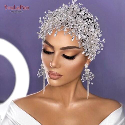 YouLaPan HP372 Fashion Tiaras Crowns with Earring Crystal Rhinestones Headdress Wedding Party Jewelry Set Hair Accessories