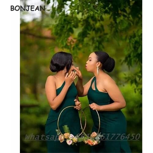 Green Bridesmaid Dresses 2021 Mermaid One Shoulder Floor Elastic Satin African Bridesmaid Dress Plus Size for Women Wedding