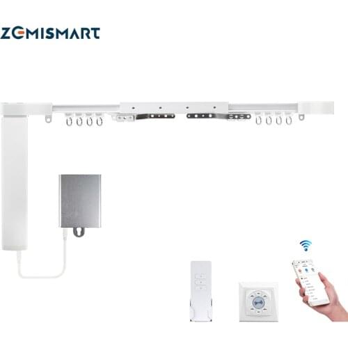 Zemismart Zigbee Smart Curtain Motor Tuya Remote Control Customized Slide Curtain Track Charge with Battery Alexa Google Home