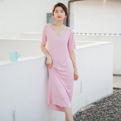 New Summer Autumn Modal Slim Round Neck Nightgown Solid Color Long Skirt Womens Nightdress Home Wear Comfortable Soft Nightwear