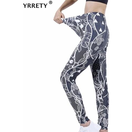 YRRETY Fitness Women Leggings Push Up High Waist Workout Fashion Casual Black White Floral Love Sport Patchwork Ankle-Length