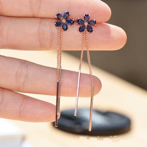 Five Leaf Flower Zircon Tassel Earrings Rose Gold Color Long Ear Clips Non Pierced Earrings for Women Evening Party Jewelry