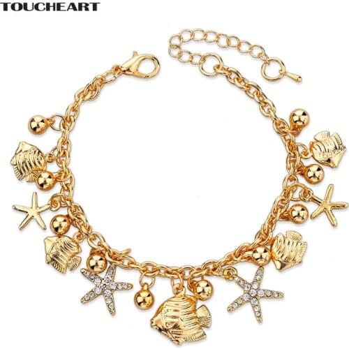 TOUCHEART Stainless Steel Charms Fish & Starfish Bracelets & Bangles For Women Jewelry Making Gold Wedding Bracelet SBR150176