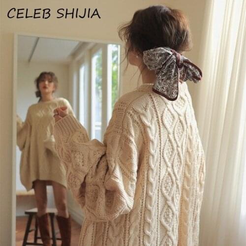 2020 New Thicken Twist knitted Sweater Woman O-neck Long Lantern Sleeve O-neck knit female jumper and pullover autumn winter