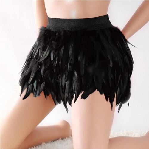 Goth Natural Feather Body Harness Underwear Harajuku Short Skirt Women Sexy Stage Performance Dress Festive Rave Nightclub Rave
