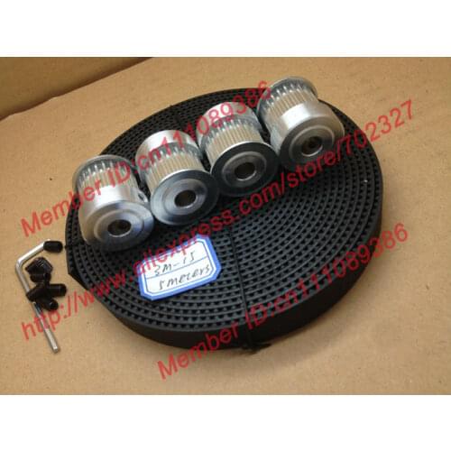 4pcs 24 teeth HTD 3M Timing Pulley Bore 8mm + 5Meters 3M open ended timing belt width 15mm for laser engraving CNC machines