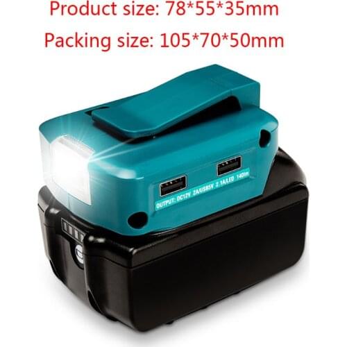 14.4V/18V Li-on Battery Dual USB Port with LED Light Spotlight Outdoor Flashlight for Makita Batteries