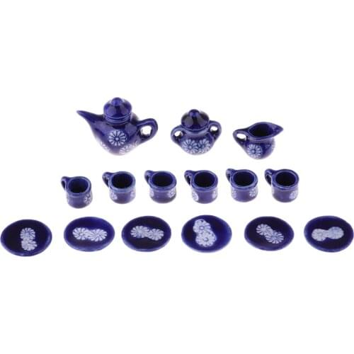 15 Pcs Doll House Coffee Tea Set Miniature Dining Ware Porcelain Tea Set Dish Cup Plate Dolls Tableware Accessories