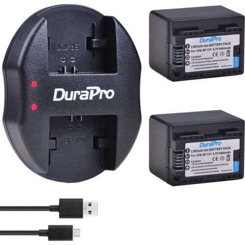 2pc 3000mAH BP-727 BP 727 Li-ion Battery & USB Charger for Canon BP-709,BP-718,BP-727,CG-700,VIXIA HF M50,M51,M52,M560,R300,R306