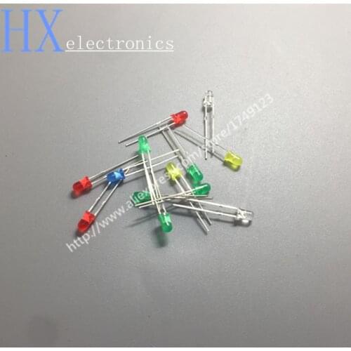 Free shipping total 100pcs 3mm Light White Yellow Red Green Blue LEDs each 20PCS