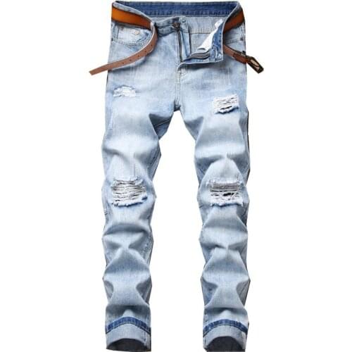 2021 New Fashion Mens Cotton Ripped Jeans Jean Homme Slim Skinny Jeans Men Trousers Casual Male Denim Pants Vaqueros Hombre