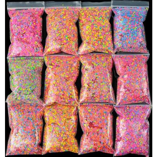 50g/Pack Fluorescent Butterfly/Round/Hexagon Mixed Nail Art Glitter Sequins Colorful Nail Acrylic Paillettes For 3D Decals