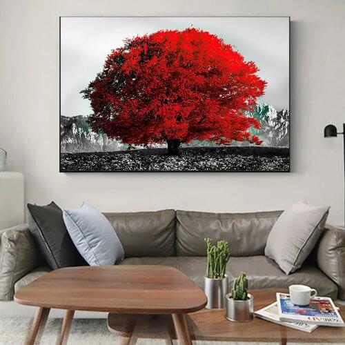 Abstract Red Tree Landscape Canvas Painting Posters And Prints Cuadros Wall Art Pictures For Living Room Home Decor No Frame