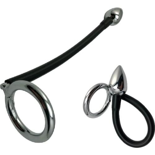 Male metal Anal hook butt Plug with penis stainless steel Cock Ring Massager ball Prostate Stimulation erection Sex Toys
