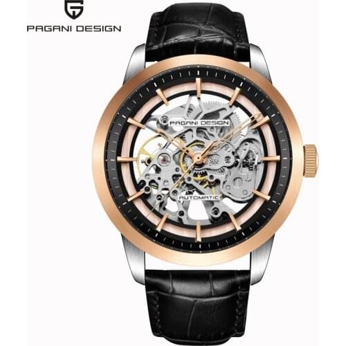 PAGANI DESIGN Business Man Watch Luxury Skeleton Hollow Leather Mens Wristwatch New Mechanical Male Clock Relogio Masculino