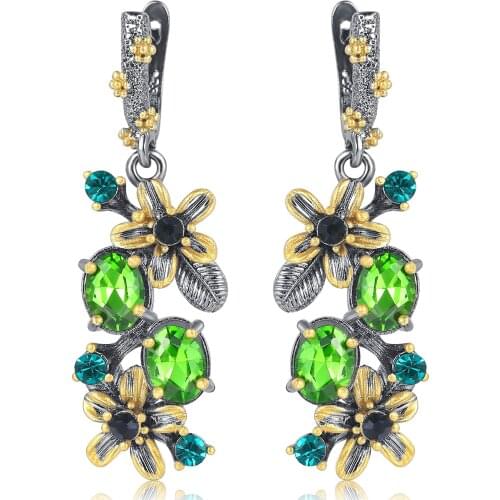 CIZEVA Exquisite Stunning Green CZ Earrngs Golden Color Drop Earring Women Flower Jewelry Vintage Italian Jewelry 2021 New