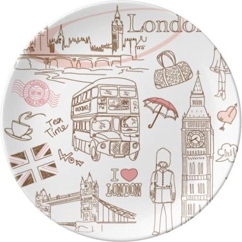 I Love London Britain Big Ben Bus Dessert Plate Decorative Porcelain 8 inch Dinner Home