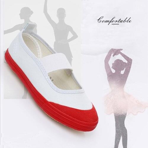 USHINE White Shallow Mouth Elastic Band Children Canvas Dance Gym Shoes Girls Children Adult