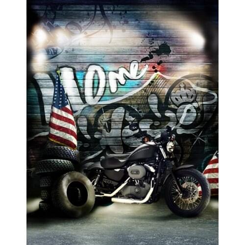 Wooden Wall Graffiti Motorcycle Photography Backdrops Photo Props Studio Background 5x7ft