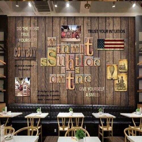 Photo wallpaper European American woods alphabet mural bar coffee shop background wall restaurant wallpaper
