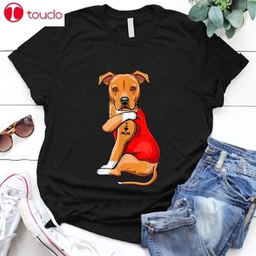 Dog Pitbull I Love Mom Tattoo T-Shirt Tee