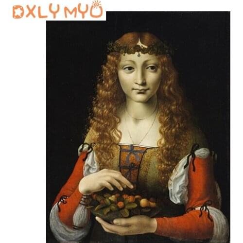 Cherry Girl Giovanni Ambrogio de Predis Painting of Rhinestone Diamond Embroidery Vintage Picture 3D Diy Diamond Painting