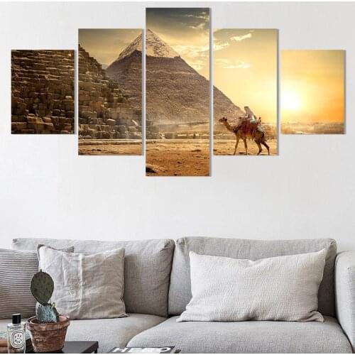 Canvas Painting Mural HD Printed Wall Art 5 Pieces Egyptian Pyramid Camel Picture Home Decor Living Room Bedroom Modular Poster