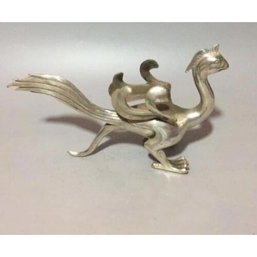 Collectible archaize white copper God beast Rosefinch statue