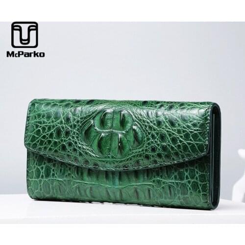 McParko Crocodile Wallet Long Clutch Wallet Genuine Leather Card Holder Wallet Female Purse Crocodile Leather 3-folds Design