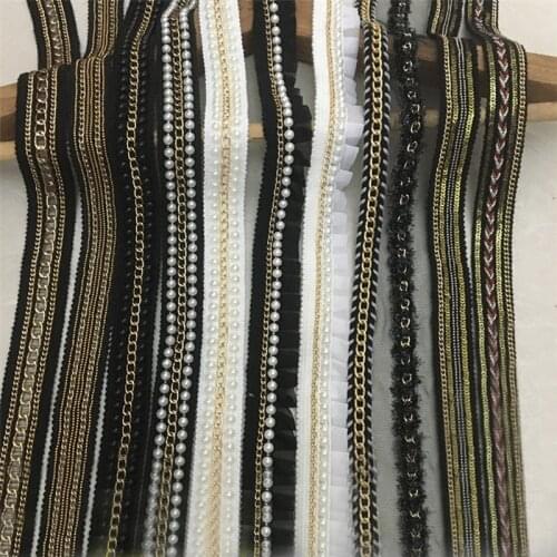 2 Yards White/black Pearl Beaded Lace Trim Tape Lace Ribbon Handmade Collar Decoration Beads Lace Clothing Accessories