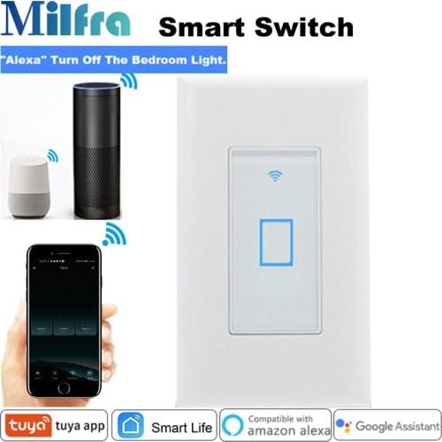 Milfra Wifi Switch Neutral Wire Required Light Smart Switch US Touch Wall Switch for Google Home Assistant Alexa Tuya Smart Life