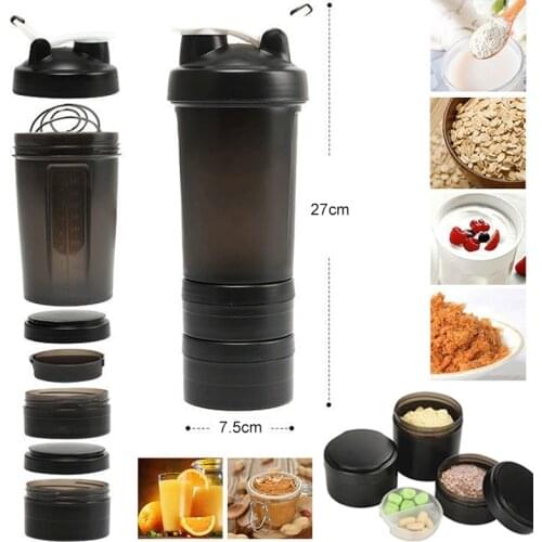 New 3-layer Protein Shaker Bottle Triple Layer Storage Leak Proof Shake Bottle Mixer Sports Water Bottle SCI88