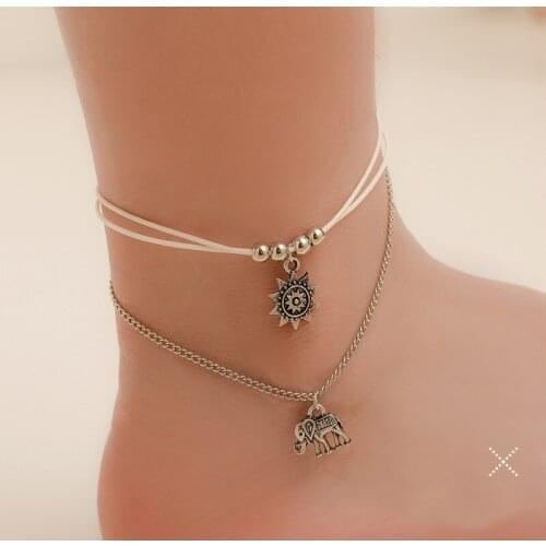 Miuoxion Wholesale Retro Fashion Summer Beach Jewelry Combination Sun Flower Elephant Anklet For Women Feature Namour Charm Gift