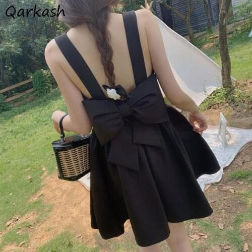 Sleeveless Dress Women Mini Bow Cute Summer Black Sweet Girls Students Design Ulzzang Chic Harajuku Vestidos Leisure Party Ins