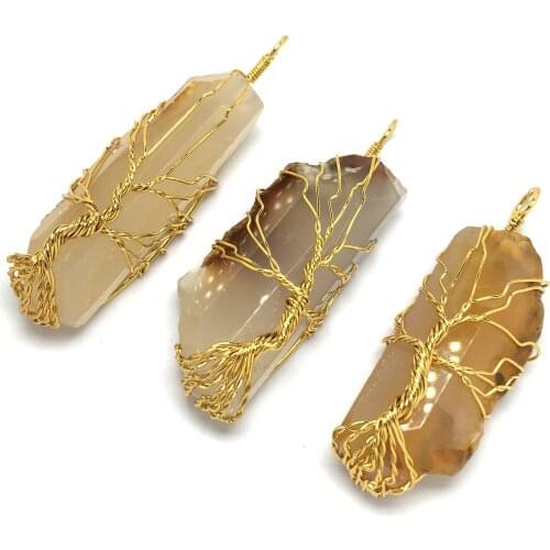Natural Stone Pendant Gold Color Wire Wrap Water drop shape Pendants for Jewelry Making DIY necklace accessories
