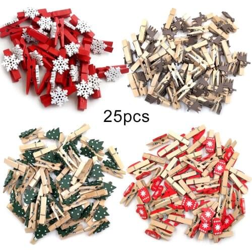 25Pcs Wooden Note Photoes Clips Snowflake Elk Peg Clothespin DIY Party Supplies Coloful Clips Craft Decor Clips Pegs