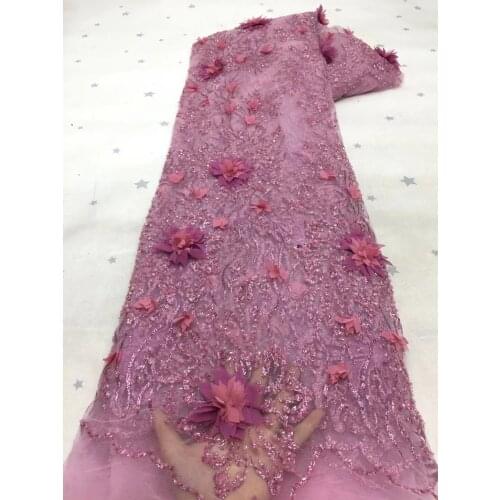 Luxury 3D Lace Fabric 2020 High Quality Mesh Embroidery Applique 3D Flower Tulle Nigerian Lace Fabric For Bridal White Peach Red